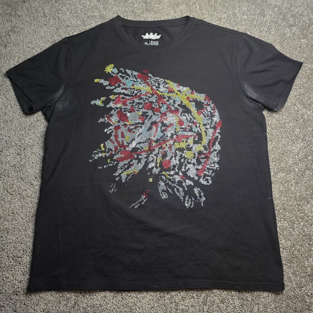 HEADS OR TAILS Men's Rhinestone Graphic T-Shirt Skull Printed Bling Stone SizeXL